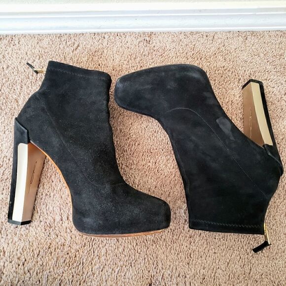 Brian Atwood suede black heeled boots 9 - Picture 6 of 9